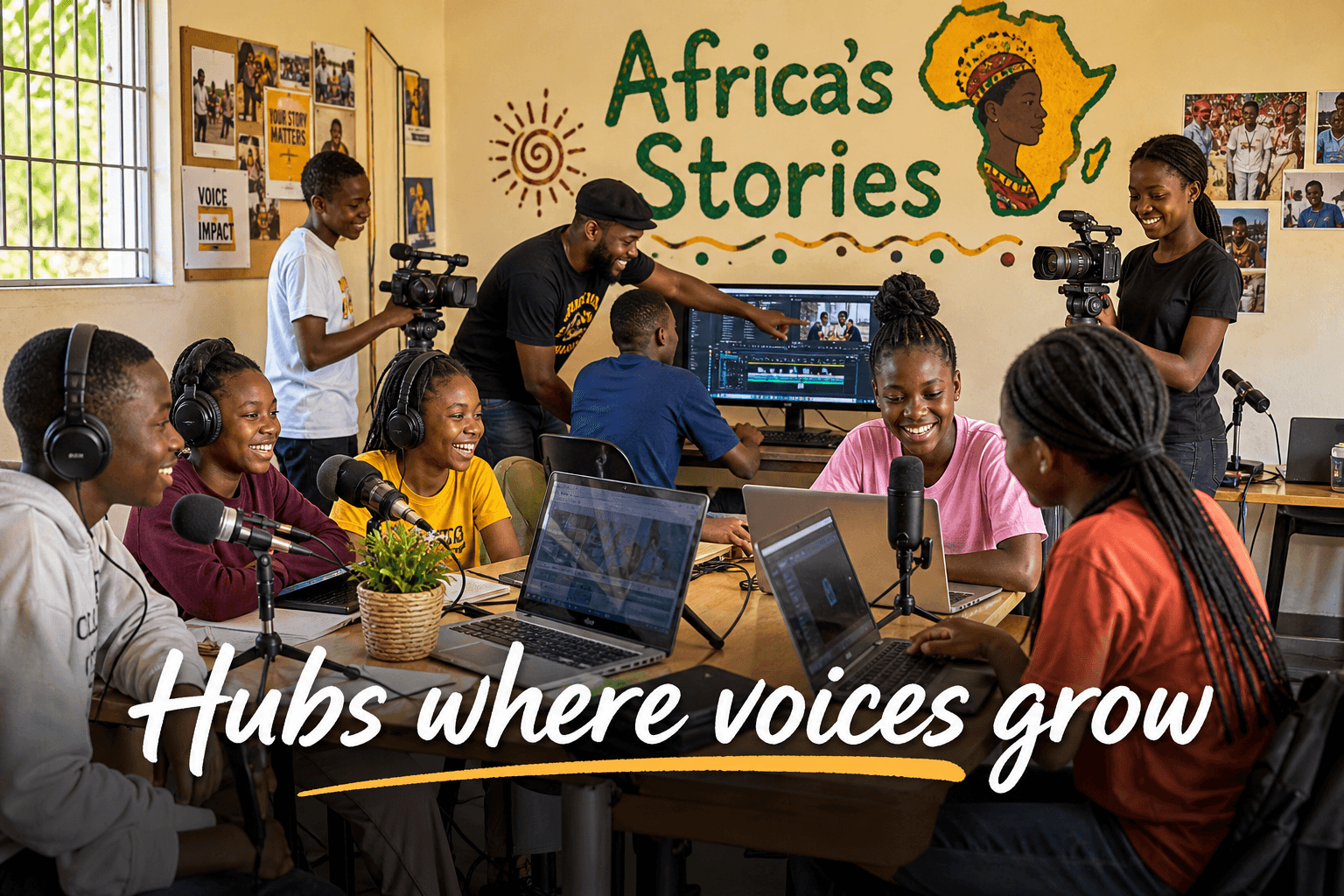 Young storytellers learning film, podcast, and design in a community hub